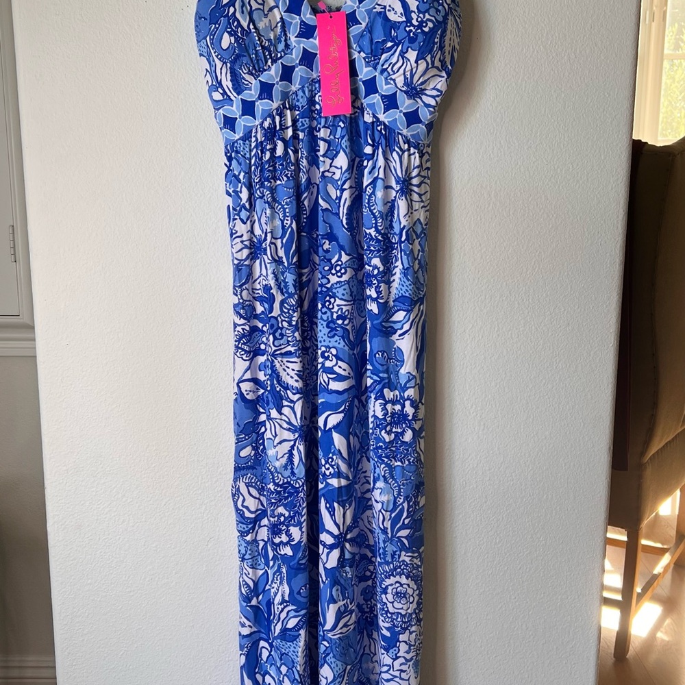NWT Lilly Pulitzer Serena V-Neck Blue Tang Maxi Dress Sz 0 NWT